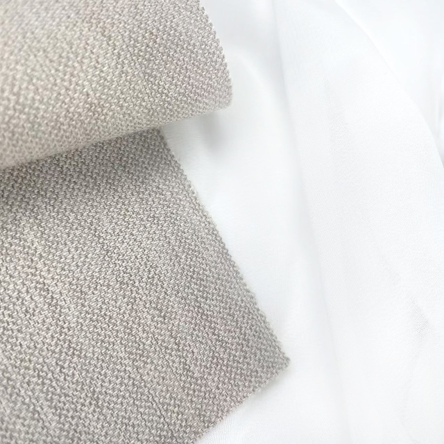 Dew RDE-01 – Double Roman Shade in Wool-Blend Taupe with Sheer Liner for Layered Light Control