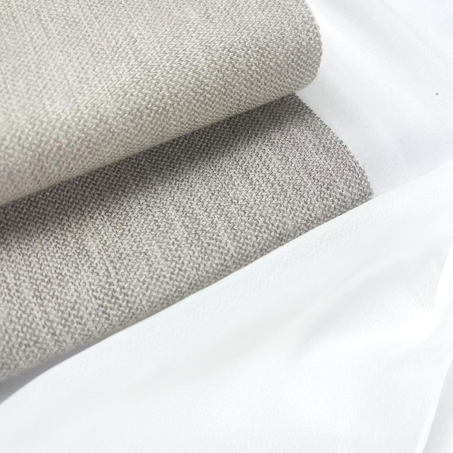 Dew RDE-01 – Double Roman Shade in Wool-Blend Taupe with Sheer Liner for Layered Light Control