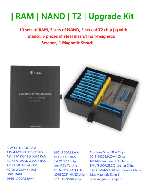 BGA Reballing Magnetic Stencil | RAM | NAND | T2 | Upgrade Kit, S-F302