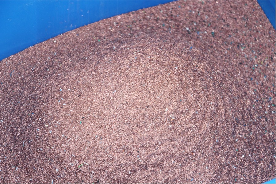 High quality pure copper granules recovered from cable recycling progress.