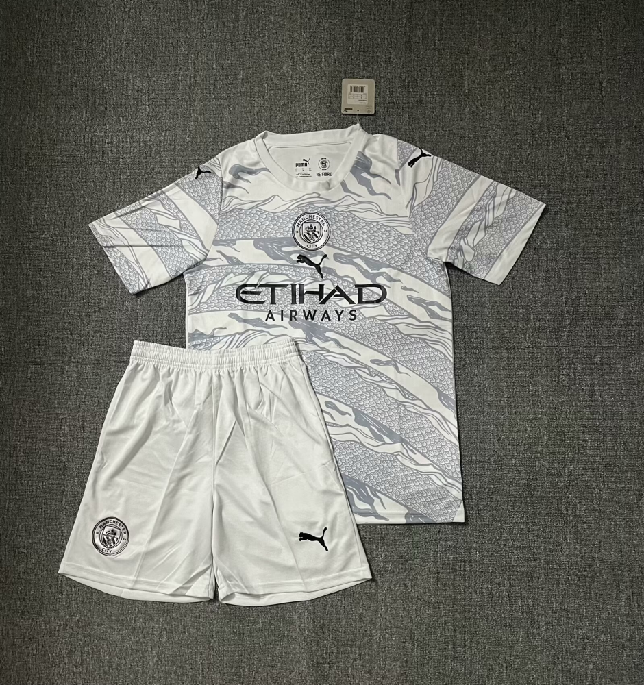 2023/2024 Manchester City The Year of the Loong Special Edition kids White gray black soccer jersey