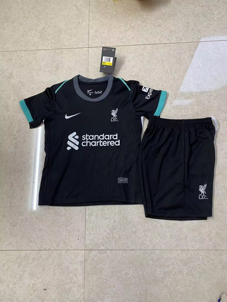 1:1 copy top quality 2023/2024 liverpool Away kids black white green soccer jersey