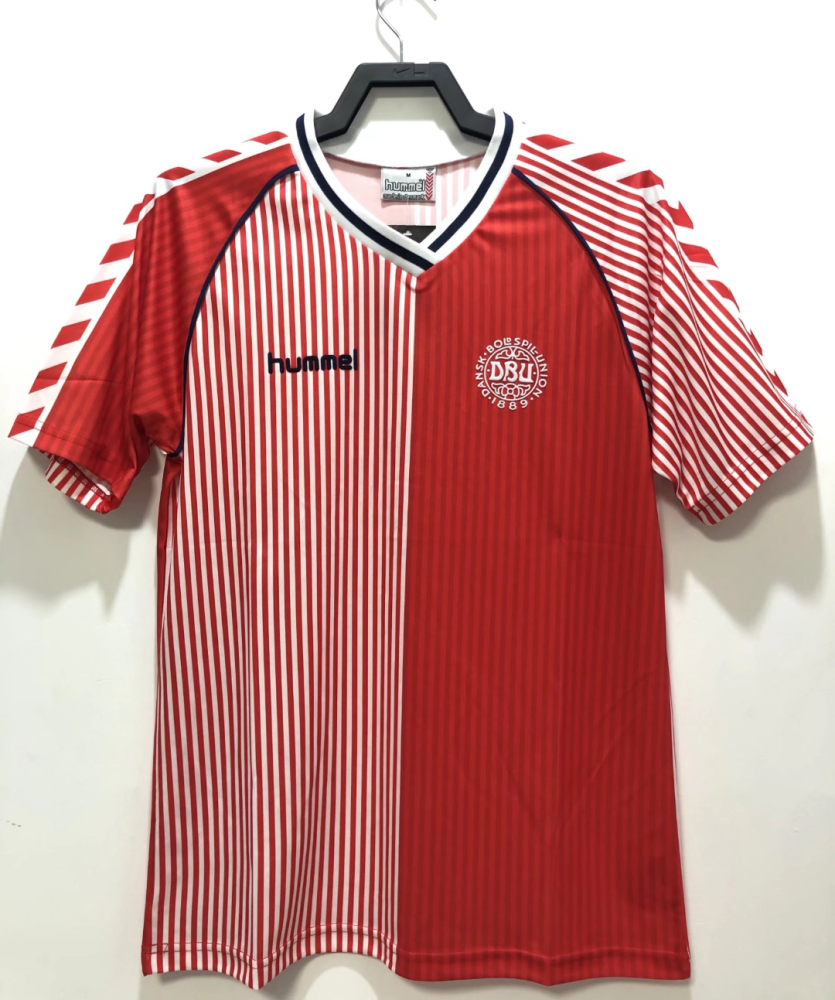 1:1 copy top quality 1986 Denmark Home red white black soccer jersey