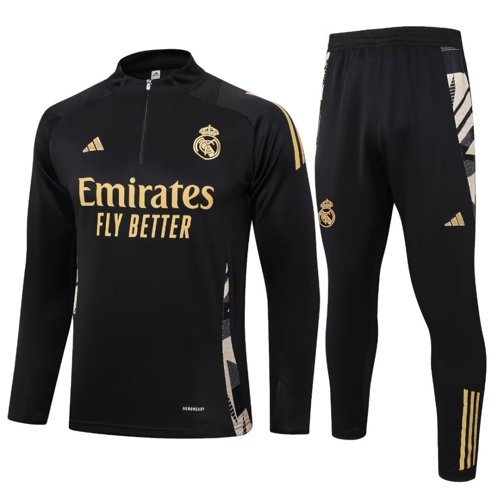 2024/2025 Real Madrid Black Long Sleeve Training Suit Kit