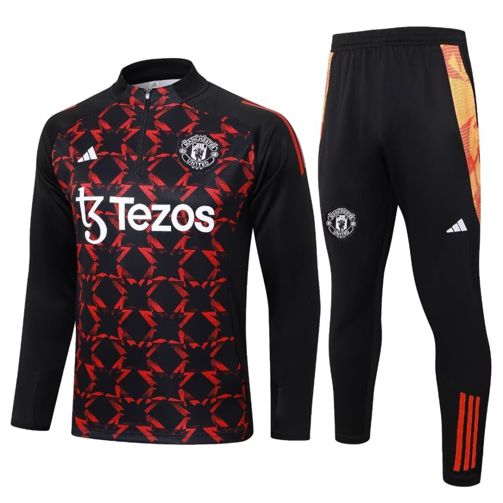 2024/2025 Manchester United Black and Red Long Sleeve Training Suit Kit
