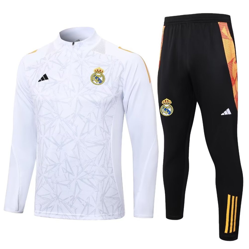 2024/2025 Real Madrid White Inkjet Long Sleeve Training Suit Kit