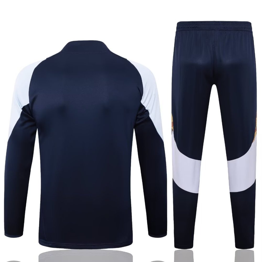 2024/2025 Real Madrid Dark Blue and White Long Sleeve Training Suit Kit