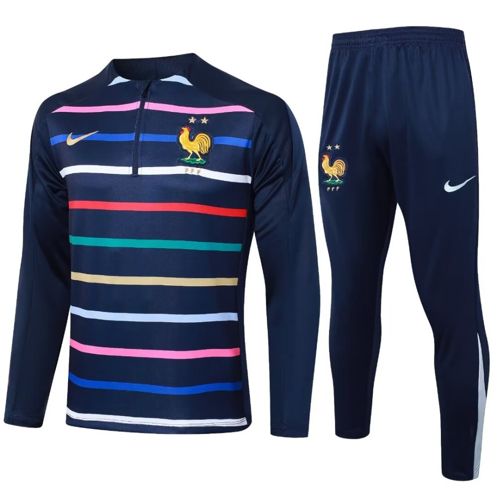 2024/2025 France Blue Stripe Long Sleeve Training Suit kit