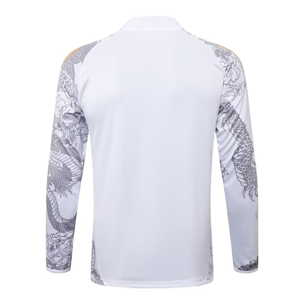 2024/2025 Real Madrid White Inkjet Dragon Long Sleeve Training Suit Kit