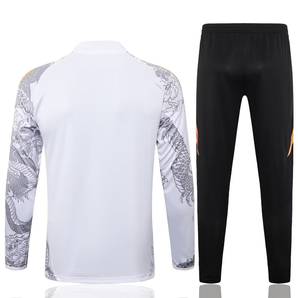 2024/2025 Real Madrid White Inkjet Dragon Long Sleeve Training Suit Kit