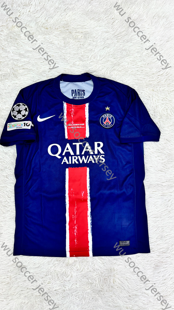 （S-4XL）1:1 Copy Top Quality 2024/2025 PSG Home UCL League Champions 25 Football Jersey （Fan Edition）（Players Edition）