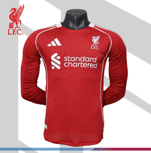 （S-4XL）1:1 Copy Top Quality 2025/2026 Liverpool Home Football Jersey （long sleeves）