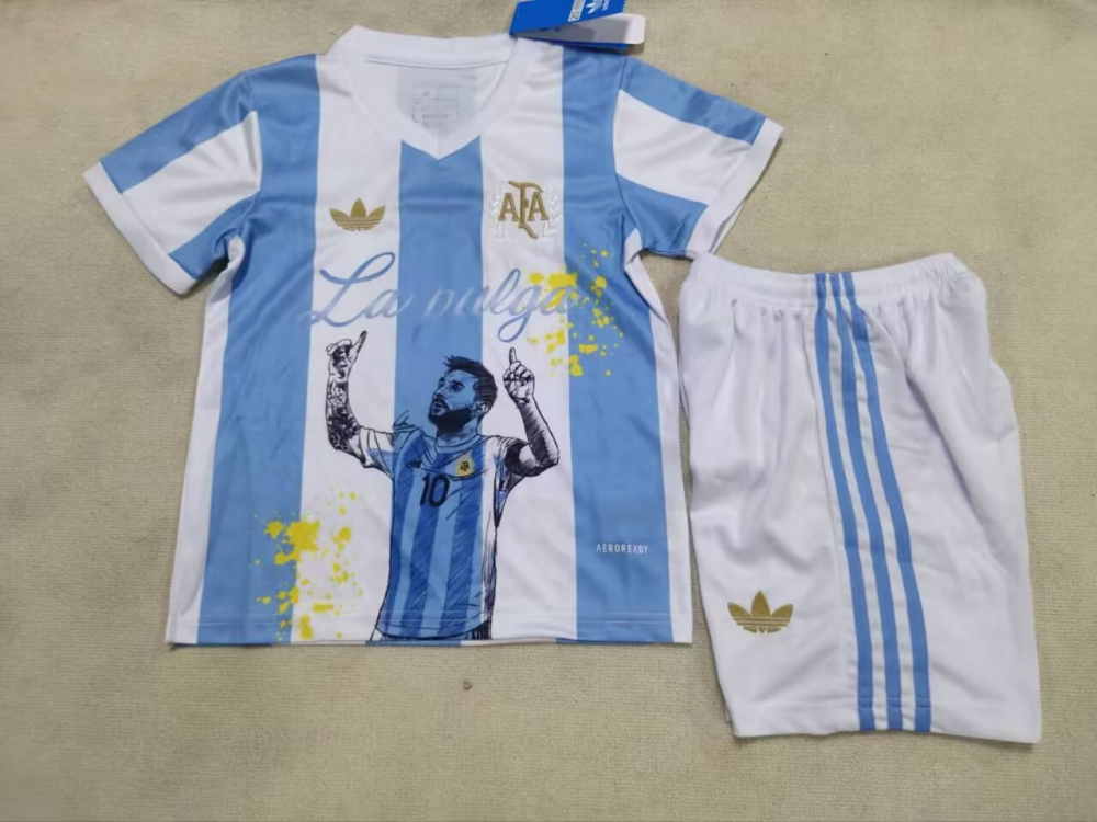 （16-28）1:1 Copy Top Quality 2025/2026 Messi 10 Argentina Football Jersey (Kids)