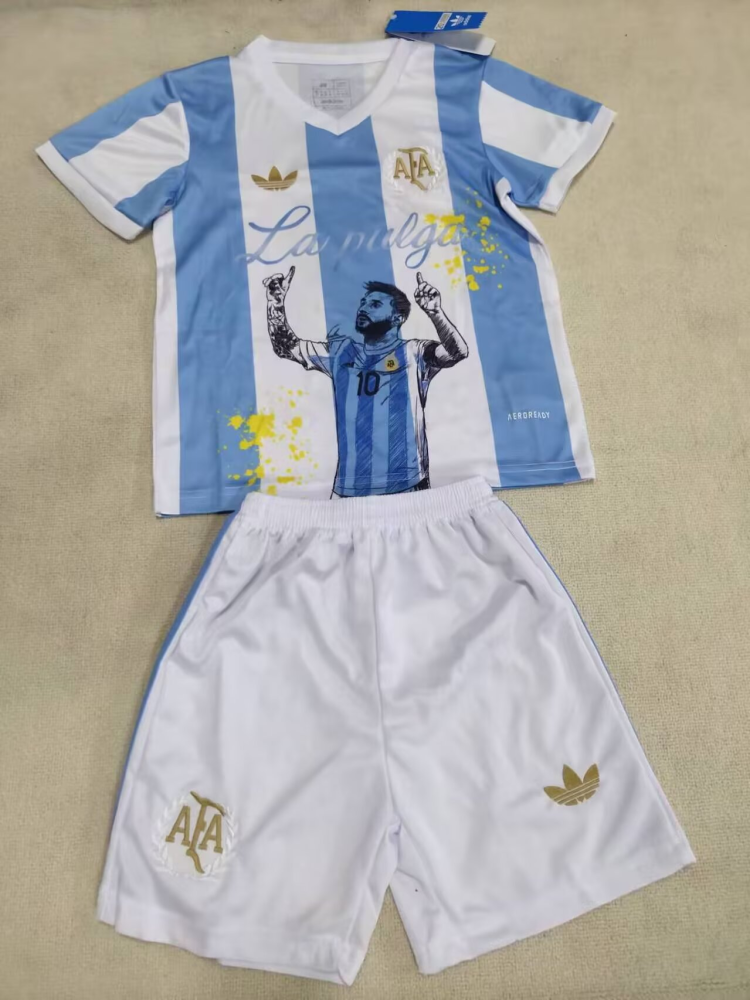 （16-28）1:1 Copy Top Quality 2025/2026 Messi 10 Argentina Football Jersey (Kids)