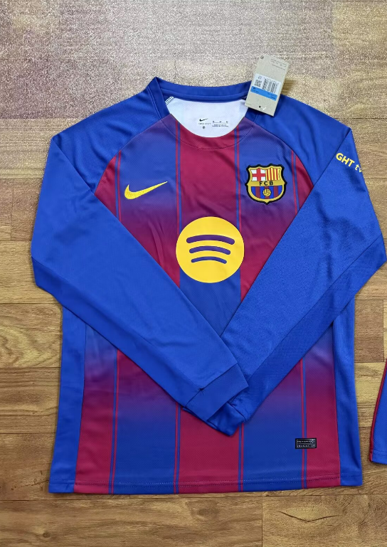 （S-4XL）1:1 Copy Top Quality 2025/2026 Barcelona Home long sleeve Football Jersey （ Fan Edition）