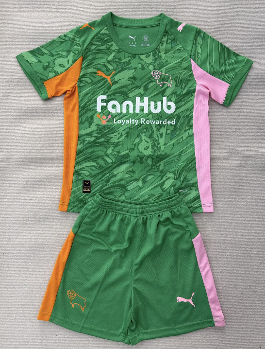 （16-28）1:1 Copy Top Quality 2025/2026 Derby County Green Goalkeeper Football Jersey (Kids)