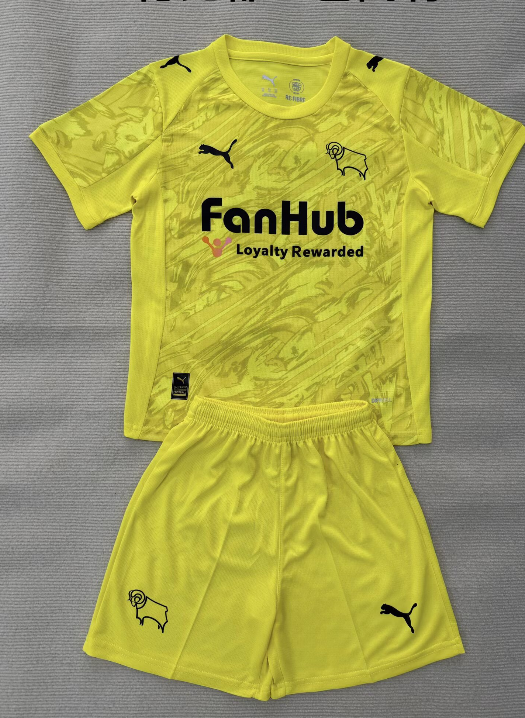 （16-28）1:1 Copy Top Quality 2025/2026 Derby County Yellow Goalkeeper Football Jersey (Kids)