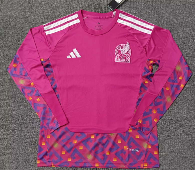 （S-4XL）1:1 Copy Top Quality 2026 Mexico Pink Goalkeeper long sleeves Football Jersey （ Fan Edition）