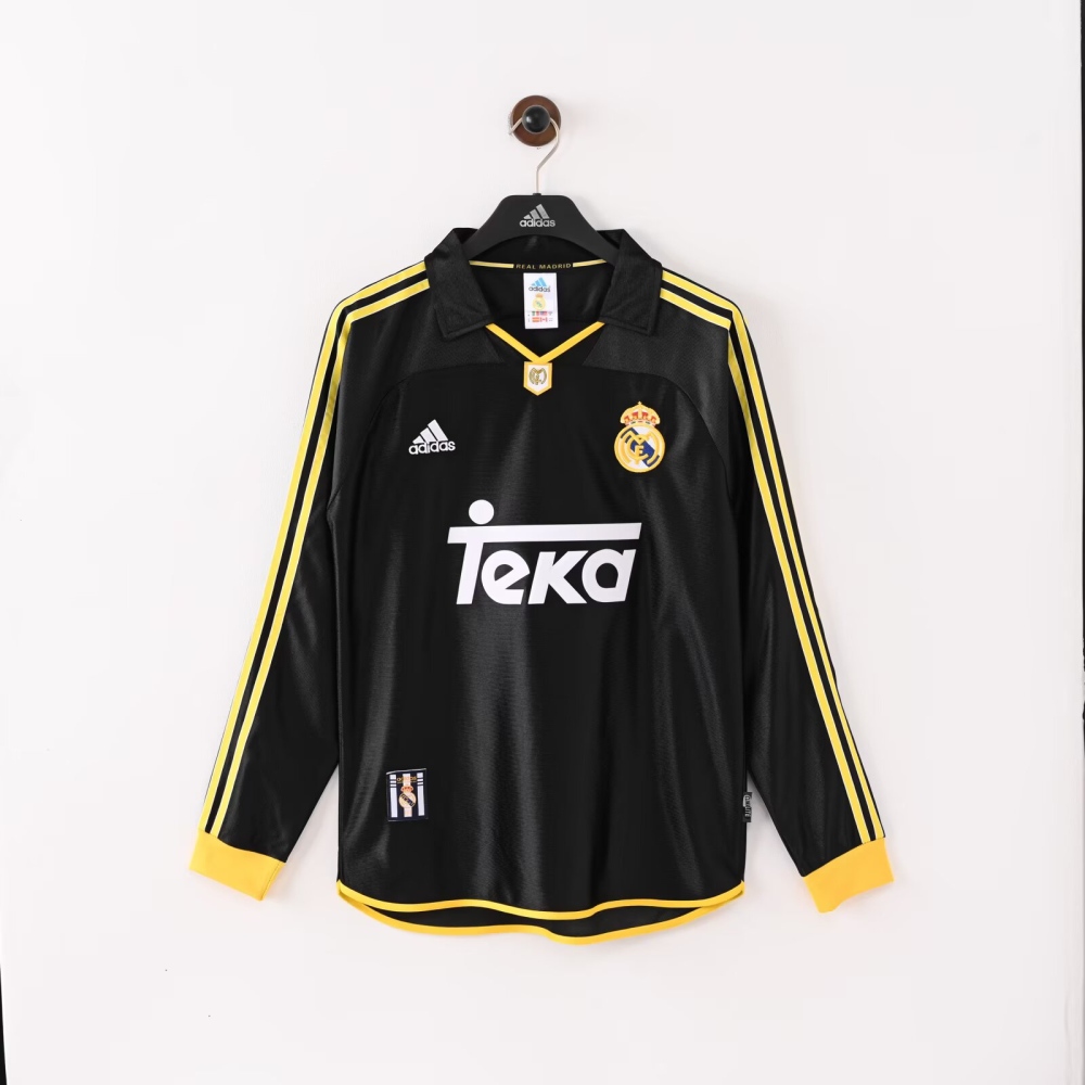 （S-2XL）1:1 Copy Top Quality 1998/2000 Real Madrid Away long sleeves Retro Football Jersey （Fan Edition）