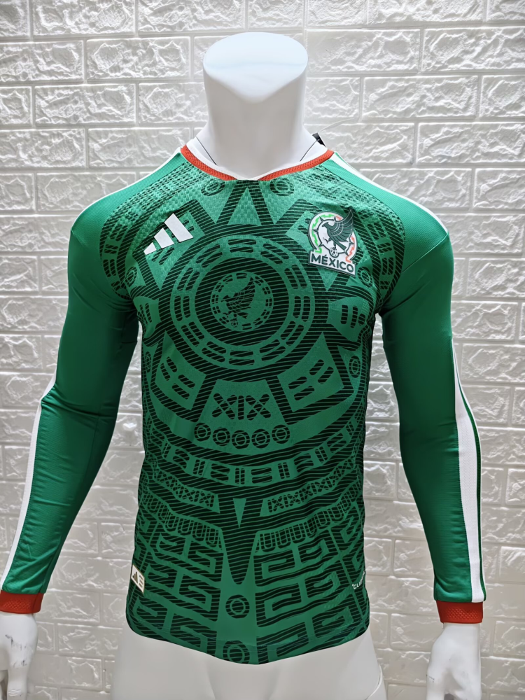 （S-2XL）1:1 Copy Top Quality 2026 Mexico Home long sleeves  Football Jersey （ Fan Edition）