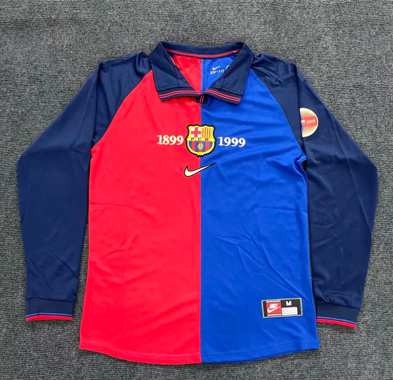 （S-2XL）1:1 Copy Top Quality 1899/1999 Barcelona Home long sleeves Retro Football Jersey （ Fan Edition）