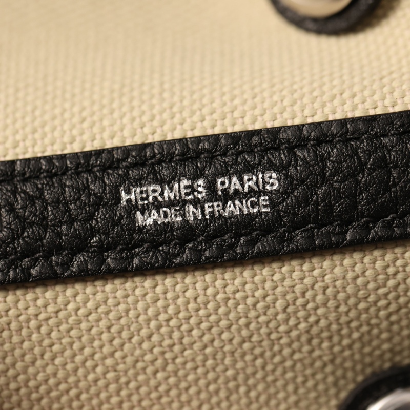 高仿HermesGardenParty系列購物袋帆布皮革雙拼色