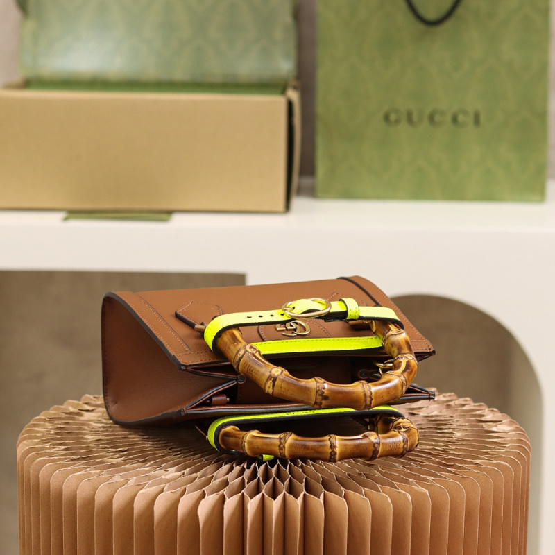 香港Gucci高仿包包黛安娜同款竹節包棕色免檢版