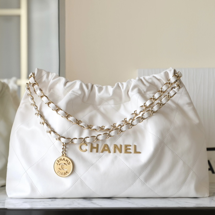 高仿Chanel購物袋2024早春新款白色/金扣免檢版