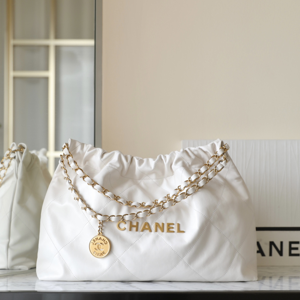高仿Chanel購物袋2024早春新款白色/金扣免檢版