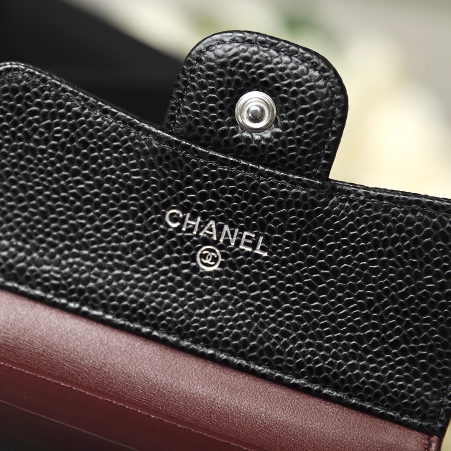香港原單Chanel短夾錢夾黑色銀扣免檢版
