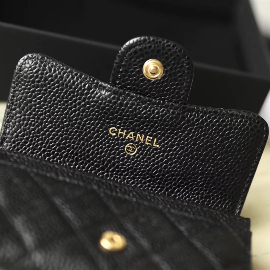 高仿Chanel短夾魚子醬牛皮金扣中號免檢版
