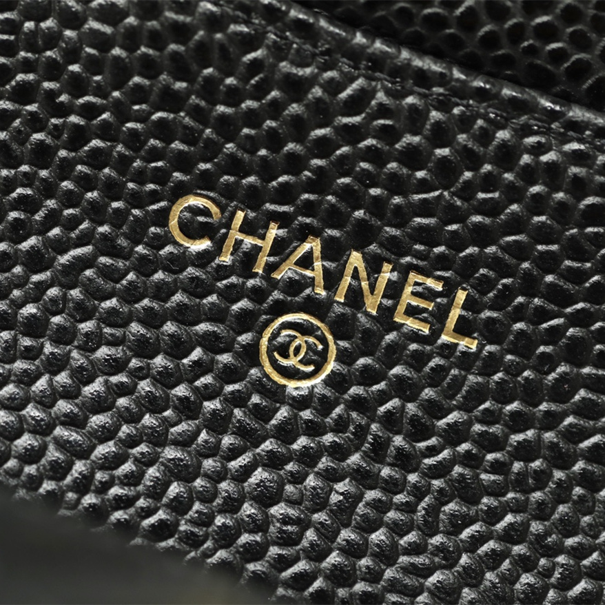 香港高仿Chanel短夾魚子醬牛皮黑金免檢版