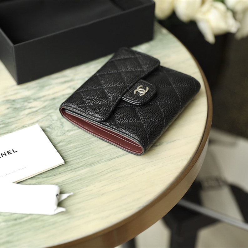 香港原單Chanel短夾錢夾黑色銀扣免檢版