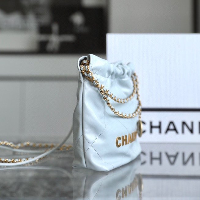 原廠小牛皮高仿Chanel迷你購物袋霧霾藍免檢版