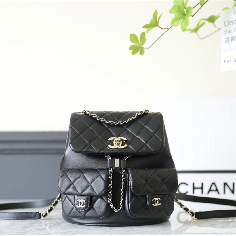 高仿Chanel雙肩背包青蛙黑色23A大號免檢版