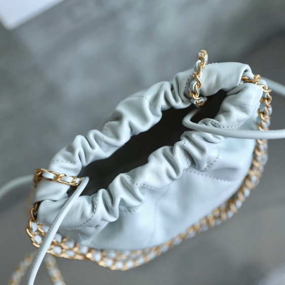 原廠小牛皮高仿Chanel迷你購物袋霧霾藍免檢版