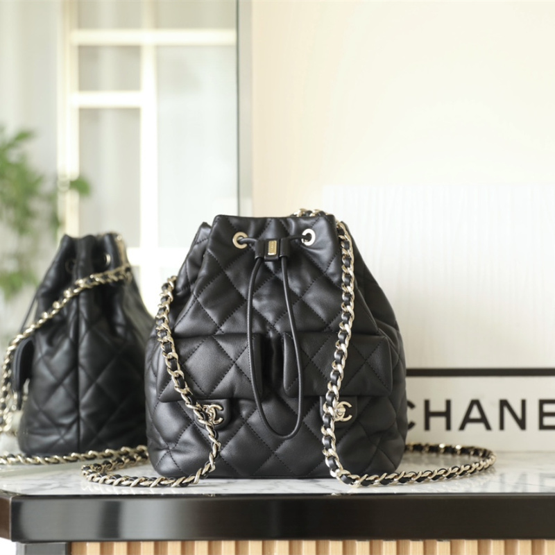 高仿包包Chanel抽繩雙肩水桶包淡金免檢版