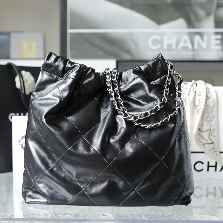 高仿Chanel官網購物袋22Bag黑銀中號免檢版