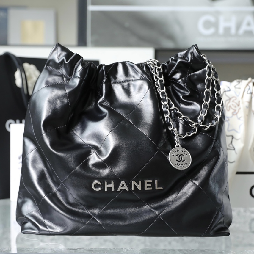 高仿Chanel官網購物袋22Bag黑銀中號免檢版
