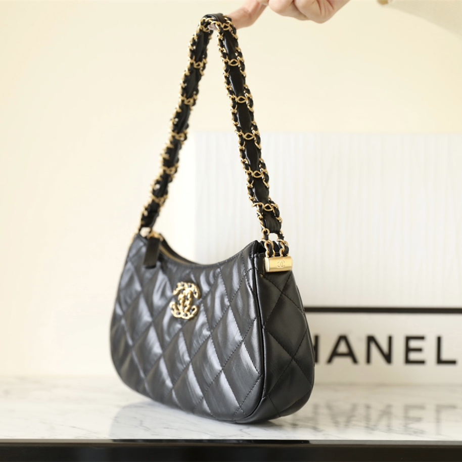 高仿Chanel官網23K系列黑金腋下包大號免檢版