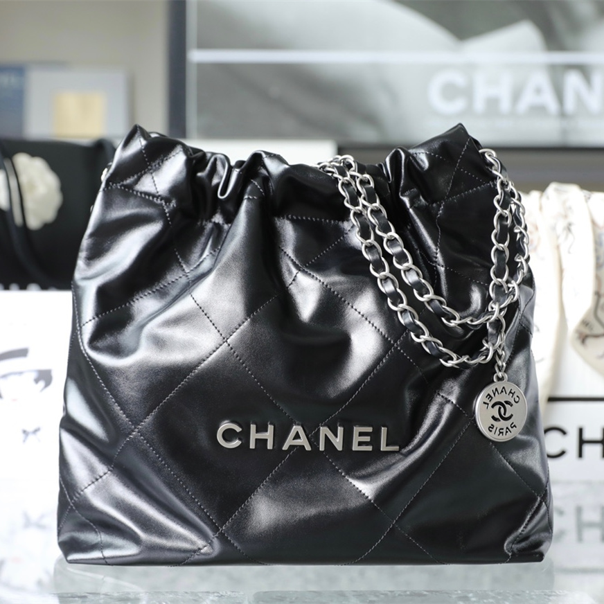 高仿包包官網Chanel購物袋22Bag黑銀小號免檢版