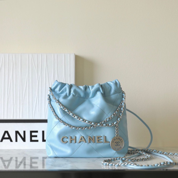 高仿Chanel沙灘袋Mini款奶藍色免檢版
