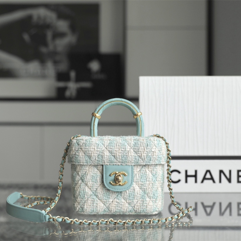 原單高仿Chanel軟呢料化妝包淡藍色免檢版