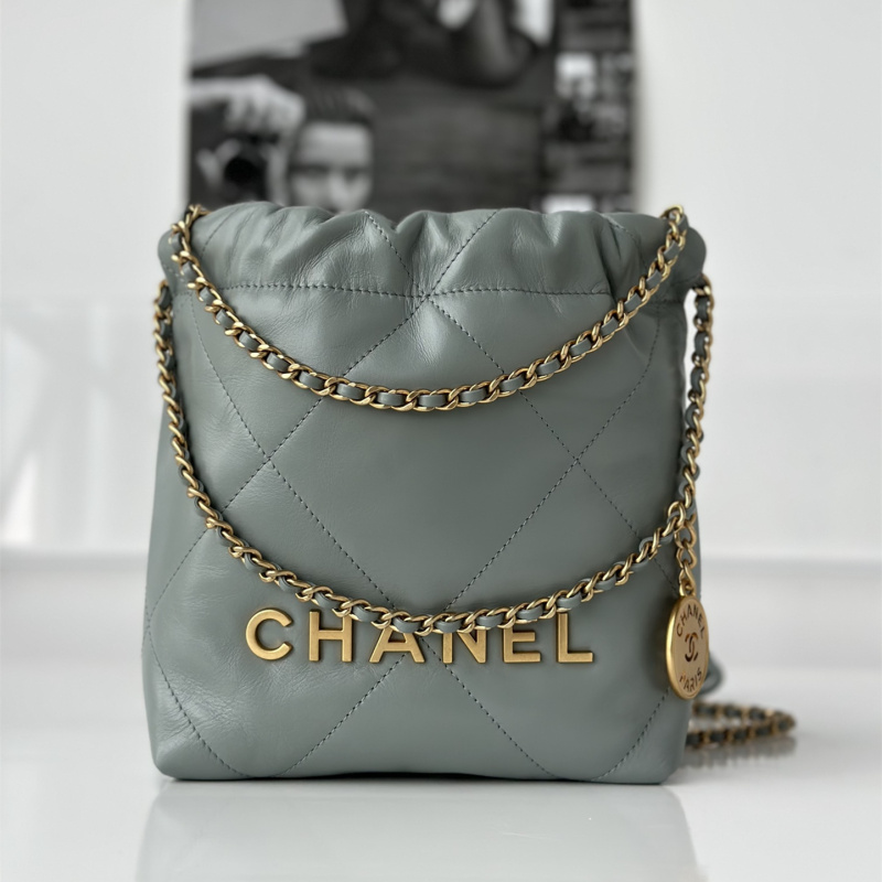 高仿Chanel23S系列霧霾藍Mini購物袋金扣免檢版