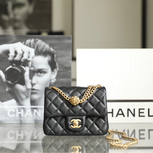 高仿Chanel代購級別23S系列方胖子小羊皮山茶花扣免檢版