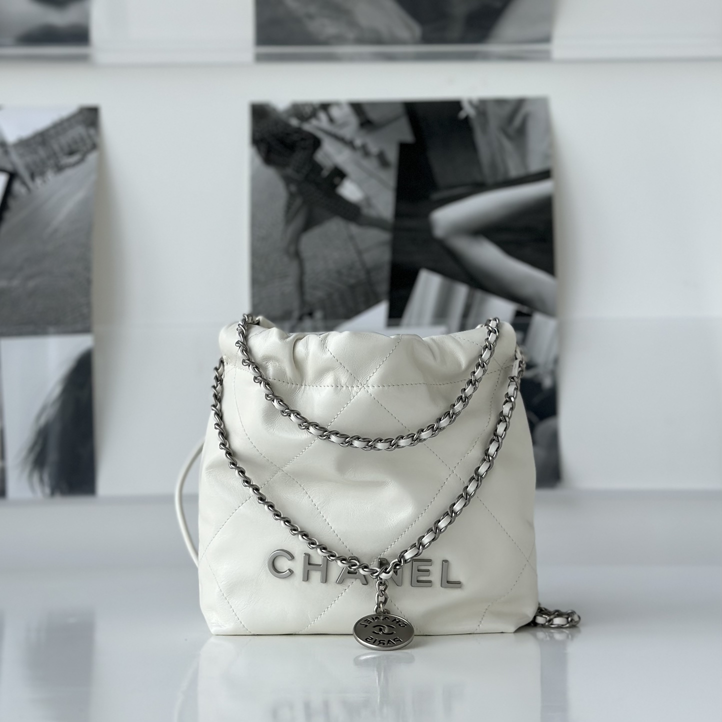 高仿Chanel23S系列白色小牛皮Mini購物袋免檢版
