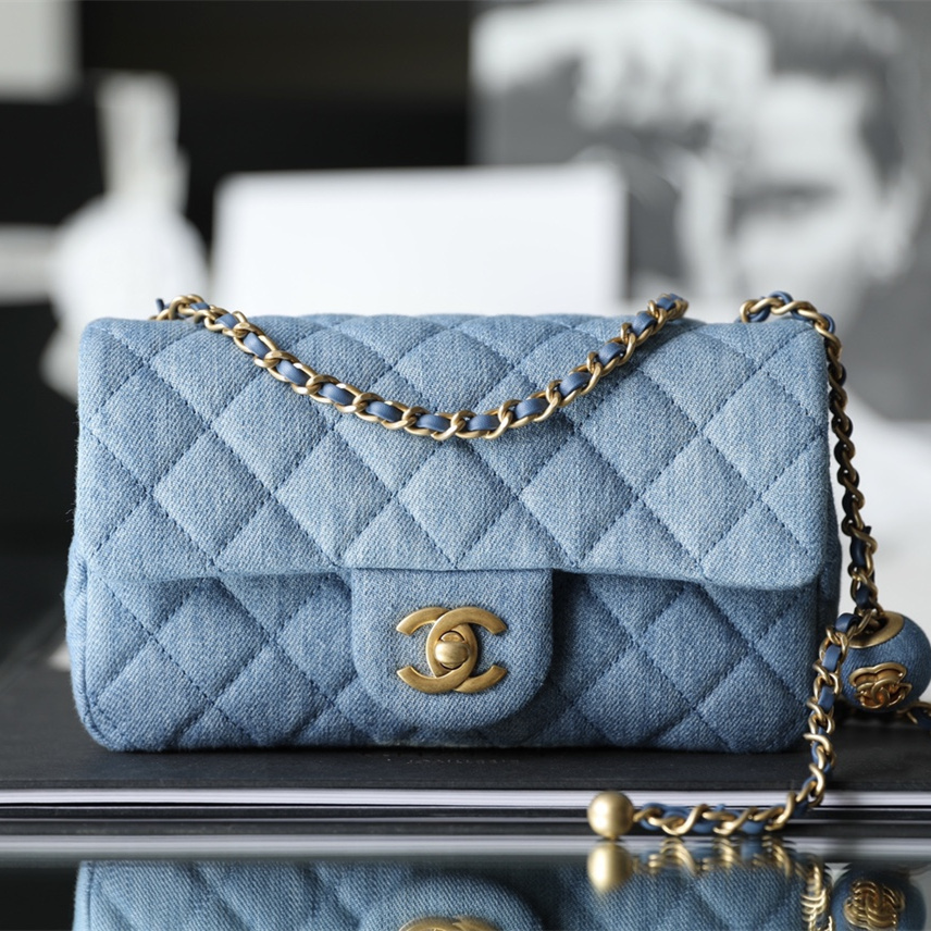 香港高仿Chanel22C系列水洗丹寧牛仔口蓋包免檢版