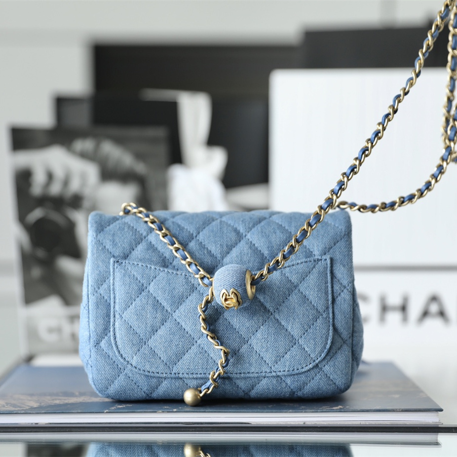 高仿Chanel22C系列水洗丹寧牛仔小方包免檢版