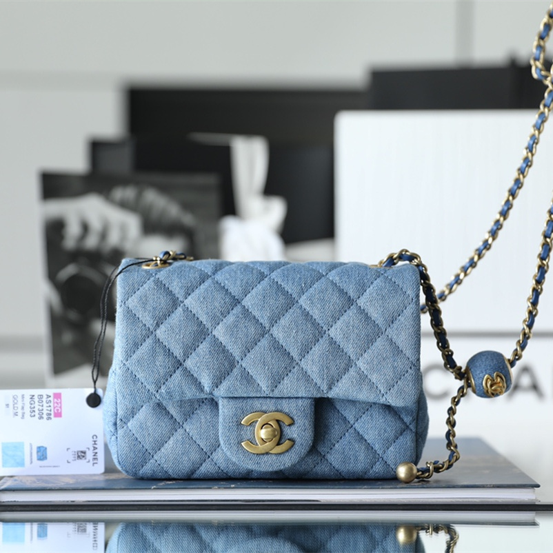 高仿Chanel22C系列水洗丹寧牛仔小方包免檢版
