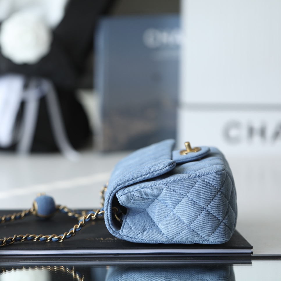 高仿Chanel22C系列水洗丹寧牛仔小方包免檢版